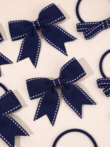 Juego de 10 piezas de pinzas para el cabello y diadema estilo preppy, accesorios para el cabello azul marino para fiesta escolar primer día, accesorios para niñas regreso a clases - Azul Marino - View 6