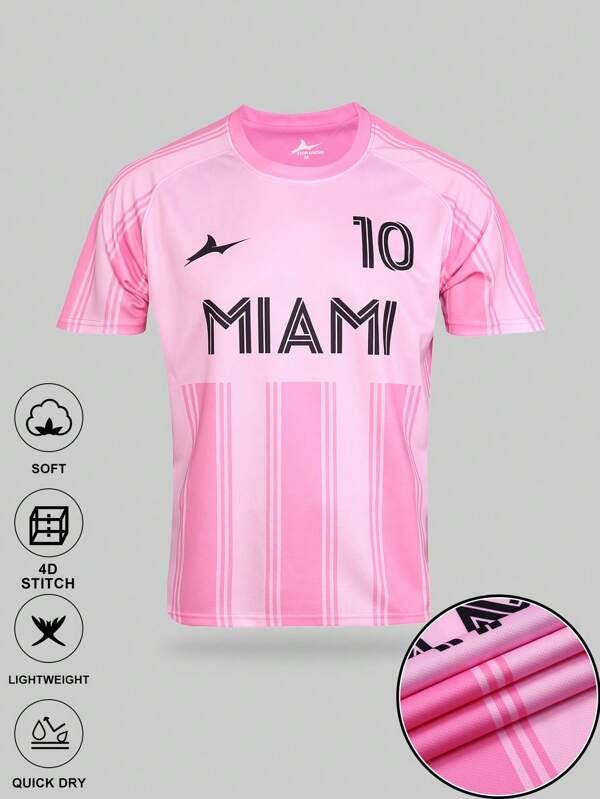 SURUIDA 1pc Men's Miami Football Jersey, Pink Sports T-Shirt Suitable For Team Sports