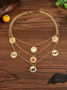 1 pieza Collar colgante minimalista y creativo con elemento impreso de Halloween de varias capas, joyería de estilo casual para mujeres en fiesta
