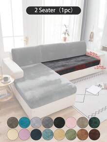 1 pieza Funda de cojín de sofá de peluche de zorro plateado gris oscuro, minimalista clásica, funda protectora decorativa a prueba de polvo de unicolor y elástica, adecuada para hotel, dormitorio, decoración de sala de estar, decoración de habitación, negro, gris claro, caqui, decoración de otoño, decoración de habitación, vuelta al colegio, útiles escolares