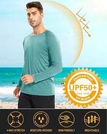 Camisas de manga larga para hombres UPF 50+ Protección solar UV Camisas deportivas para senderismo, correr, entrenamiento Rash Guard-2025 - Gris Verde - Ver 8