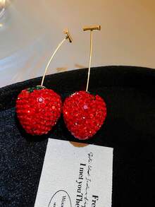 Andkiss 1 par de pendientes elegantes y de moda con diseño de fresa, adecuados para uso diario - Rojo - Ver 4