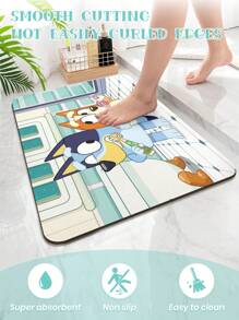 Bluey Bluey 1pc Soft Diatomaceous Earth Anti-Slip Absorbent Mat For Bathroom, With Blue Bluey Spring Cleaning Pattern Pattern, Washable Anti-Slip Carpet/Rug, Suitable For Living Room, Bedroom, Entryway, Kitchen, Bathroom, Game Room, Study