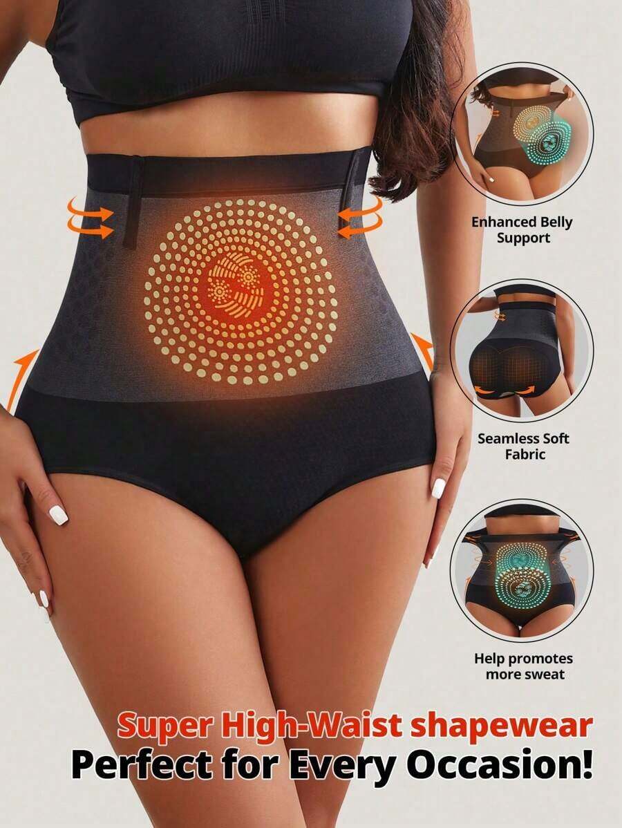 FLARIXA 1pc Women Seamless High Waist Shaping Panty Sports Shapewear Swear Boosting Workout Trainning Abdomen Control Waist Support Briefs Anti-Roll Waistband Slimming Underwear - 黑色 - 查看 1