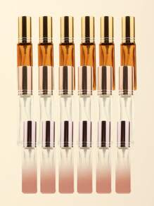 3pcs/6pcs/12pcs/18pcs 10ml Square Glass Refillable Makeup Toner Perfume Small Sample Transparent Fine Mist Spray Bottle, Black/Amber, With Funnel Atomizer, Rose Gold/Purple/Pink