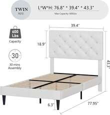 Upholstered Bed Frame With Headboard, Linen Fabric Bed Frame With Button Tufted Headboard, No Box Spring Needed, Easy Assembly, Twin/ Full/ Queen/ King, Beige/ Pink/ Dark Grey/ Grey/ Blue/ Cream/ Black