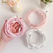 1pc Fashionable Colorful Crinkled Chiffon Data Cable Protector Sleeve With Rhinestones, Compatible With Apple Type-C & Android Cables Nan Charger Accessories Phone Accessories - Multicolor - View 3