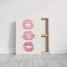 1pc Framed Canvas Wall Art Prints Poster, Coquette Pink Kiss Lips Art Girl Preppy Poster Canvas Print Retro Funky Artwork Aesthetic Art Posters Canvas Print Painting For Living Room Bedroom Office Bathroom Dorm Home Decor, Ready To Hang - 彩色 - 查看 4