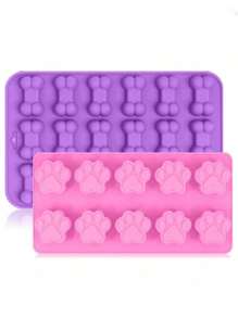 2 piezas o 1 pieza Moldes de silicona con forma de huella de pata y hueso, aptos para aperitivos pequeños de perro, cubitos de hielo, galletas, chocolates, gelatinas, pastelitos