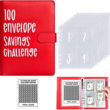 KKC 100 Envelopes Money Saving Challenge - A5 Money Saver Budget Binder Book With Cash Envelopes And Numbers, 100-Days Of Easy And Funny Ways To Save $5,050 Cash Envelope Challenge Binder - 紅色 - 查看 1