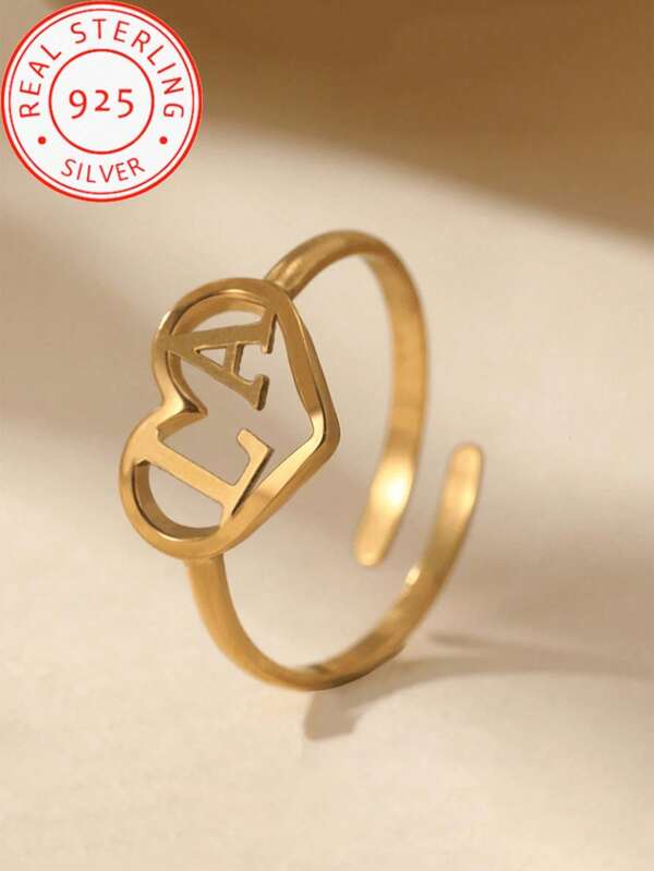 1 ชิ้น แหวนหัวใจตัวอักษรคู่กำหนดเอง 925 เงินแท้ แหวนดีไซน์หัวใจออกแบบง่าย ปรับขนาดได้ เครื่องประดับนิ้วมือที่กำหนดเอง เหมาะสำหรับใส่ทุกวัน ชายหาด และโอกาสเป็นกันเอง ของขวัญที่เหมาะสำหรับแฟน