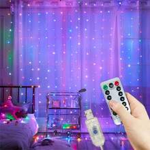 1 件 3x1m/3x2m/3x3m USB 供电窗帘仙女灯串，无需电池，用于婚礼背景、派对墙面装饰，适合圣诞节、感恩节、复活节、万圣节、家居照明，暖白/彩色，8 种模式，节日、情人节、卧室、浪漫求婚、生日、新年、母亲节、斋月装饰，室内/室外使用