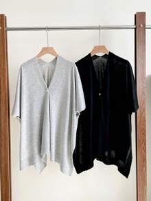 女士纯色针织轻薄披肩开衫，优雅透气，适合海滩穿着，办公、旅行、春夏秋冬皆宜。