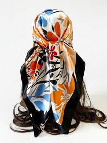 Boho 1 Pc 90cm Women's Floral Printed Square Scarf, Casual Sunscreen Head Wrap & Neck Scarf, Suitable For Nighttime Breast Wrapping, Sleeping And Daily Wear, Can Be Worn As A Square Scarf, Bandana, Headwrap Or Bandana Top