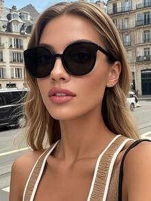1 副猫眼多边形黑色时尚眼镜，多功能时尚配饰，适合钓鱼、旅行、运动、驾驶、节日装扮、夏季、音乐节、外出、度假、家庭出游、优雅造型、街头时尚、运动、派对、户外活动、假日装扮蝴蝶形墨镜 - 黑灰 - 查看 1