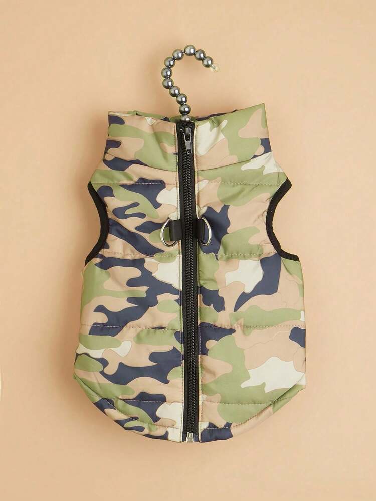 1pc Pet Vest, Fashion Camouflage Color Blocking Zipper With Leash Hole, Suitable For Poodle, Autumn/Winter - Multicolor - View 3