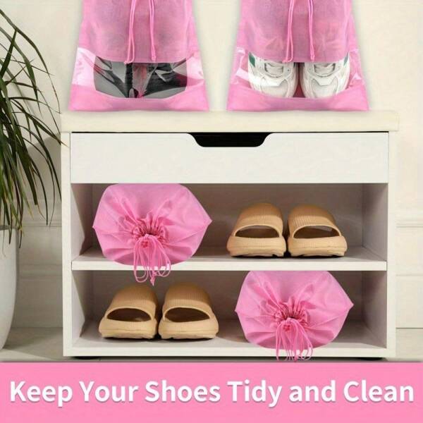 10pcs Travel Shoe Bags With Transparent Window And Drawstring Closure - Large Dustproof Non-Woven Fabric Shoe Storage Box, Unisex, Mixed Color, Shoe Protector | Convenient Shoe Organizer | Non-Woven Bag, Shoe Storage