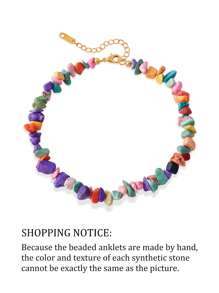 2pcs Bohemia Beach Holiday Style Seashell Starfish & Fish Tail Multi-Layer Colorful Stone Anklets