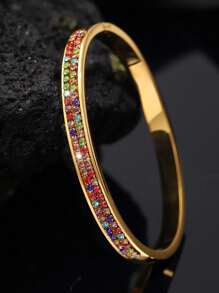 1 Peça Pulseira de Aço Inoxidável com Diamantes Coloridos em Duas Fileiras, Estilo Luxo e Personalizada, Adequada para Eventos de Gala, Clássica e da Moda, Ideal para Uso Diário ou Ocasiões Especiais/Presentes de Natal e Dia dos Namorados para Mulheres
