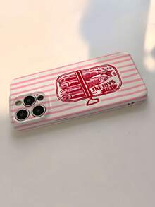 1 pieza Funda rígida de material PC con diseño de pintura de caricatura simple, patrón de sardina rayado perforado y acabado brillante, compatible con iPhone 11/12/13/14/15/16 Pro Max, resistente al agua, a los golpes y a los arañazos - Multicolor - Ver 4