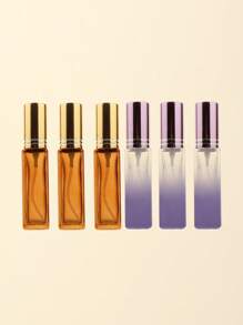 3pcs/6pcs/12pcs/18pcs 10ml Square Glass Refillable Makeup Toner Perfume Small Sample Transparent Fine Mist Spray Bottle, Black/Amber, With Funnel Atomizer, Rose Gold/Purple/Pink
