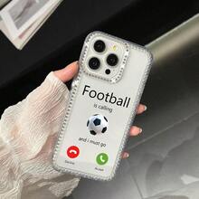 足球 1 件时尚足球主题手机壳，带水钻装饰，适用于 16/16e/16pro/16promax/16plus/15/15pro/15plus/15promax14/14pro/14plus/14promax/13/13pro/13promax/12/12pro/12promax/11/11pro/11promax - 無色 - 查看 3