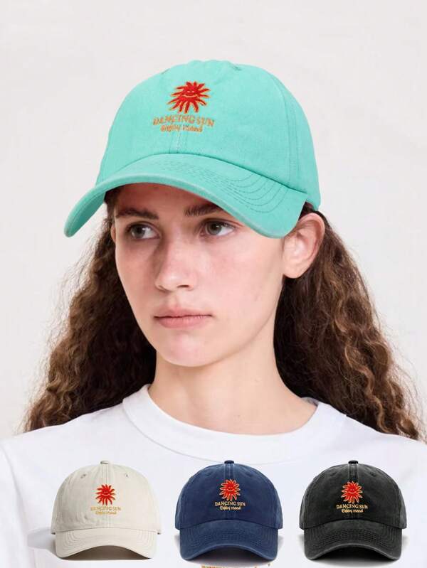 1 Peça Boné de Beisebol de Volta às Aulas para Mulheres, Chapéu de Viagem Vintage Simples de Moda Feminina com Bordado de Sol Vermelho Kpop, Respirável, Presente para Meninas