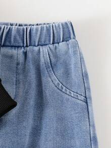 2 件套女婴蝴蝶印花黑色圆领长袖运动衫和蝴蝶装饰松紧腰牛仔裤套装 - 黑色 - 查看 6