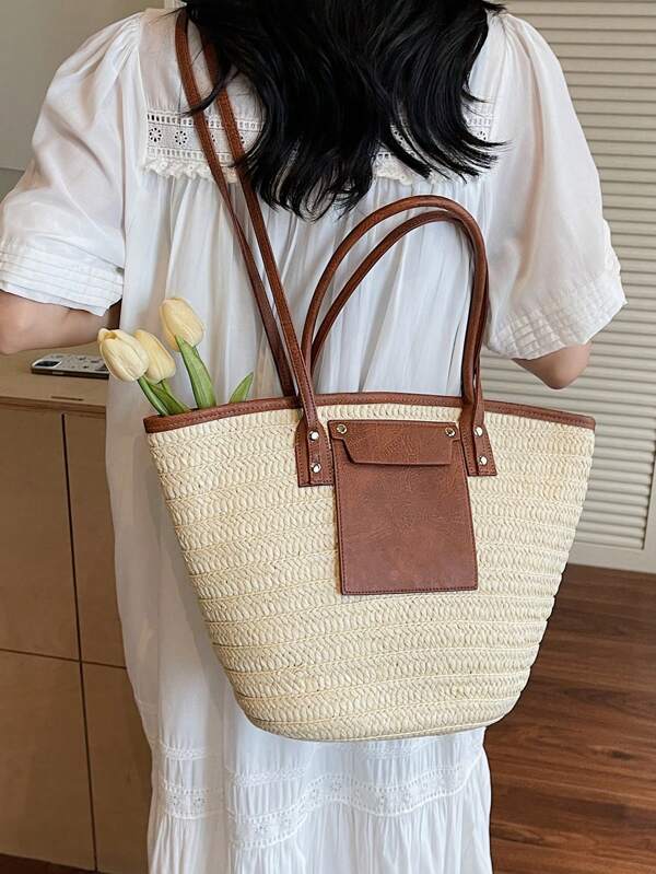 Novo Design de Nicho da Moda, Bolsa de Ombro para Praia de Alto Padrão, Bolsa Tote Trançada de Grande Capacidade, Bolsa Casual para Uso Diário, Cesta de Compras Versátil