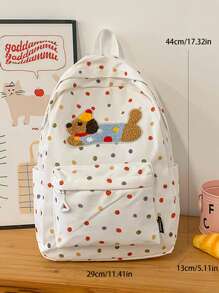 1 件尼龙拉链开合时尚简约日式撞色原宿风格腊肠犬波尔卡圆点图案背包，小众设计青少年百搭休闲背包，返校季书包，可调节肩带适合外出、通勤、户外、学校日常使用，是送给青少年的完美礼物，收藏品，理想的生日礼物（图案位置随机）