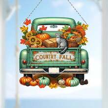 DIY Acrylic Diamond Painting Hanging Decor - Halloween Autumn Truck - Multicolor - View 6