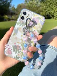 1 件渐变粉色和蓝色亚克力心形串珠饰品、手机挂绳和钥匙扣