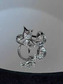 Y2K Crystal Rings Kpop Heart Adjustable Ring Asymmetrical Geometry Punk Vintage Rings Set For Women Girls New Fashion Jewelry - Multicolor - View 7