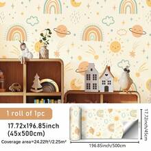 1 miếng giấy dán tường hoa màu hồng và xám, dày, chống thấm nước và chống ẩm, miếng dán tường tự dính có thể tháo rời để trang trí trong phòng trẻ em, phòng khách, phòng trẻ em, lớp học - Nhiều màu - Xem 12