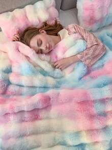 1pc Luxury Tie-Dye Faux Fur Blanket - Soft, Warm, Comfortable, Multipurpose, Suitable For All Seasons - Ideal For Bedroom, Guest Room, Living Room, Dorm, Car, Sofa, Travel And Outdoor Activities