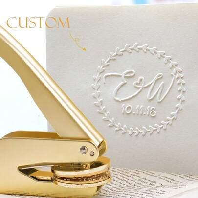 1 pieza Sello personalizado con relieve, sello de acero personalizado para sobres, libros, logotipos de empresas, toallas de restaurante, sellos con relieve personalizados para libros, decoraciones pequeñas para invitaciones de boda, personalizado, salón de té, hogar, jardín, oficina, para aniversarios, para el Día de San Valentín, para el Día de la Madre, para cumpleaños, para graduación, para bodas, proveedores de estampado y scrapbooking