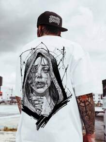 大码男士夏季休闲短袖 T 恤，复古深色风格圆领 T 恤，涤纶面料，适合运动健身