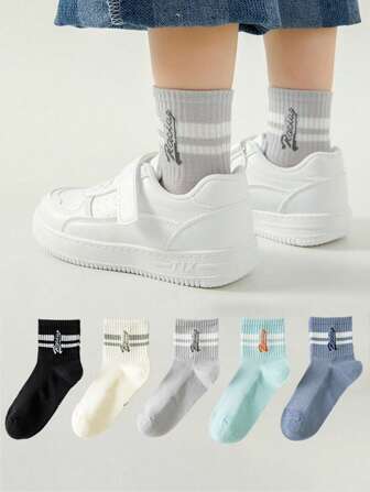 5 Pairs Children Breathable Mesh Thin Mid-Calf Socks, Summer, Skin-Friendly, Suitable For Kids Aged 1-12