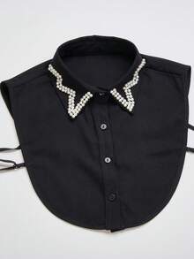 1 件女士黑白手工珍珠经典可拆卸领子