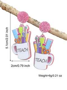 1 Cặp Hoa tai thiết kế chữ "Teach" bằng Acrylic, Hoa tai nhẹ cho phụ nữ, Thích hợp cho Ngày Nhà giáo, Tốt nghiệp, Trở lại trường - Nhiều màu - Xem 5