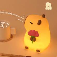 可爱水豚LED小夜灯，萌宠小夜灯，硅胶护理灯，可调光触控Type-C灯，LED软萌床头灯，趣味礼物，小夜灯，可调光硅胶触控床头灯，带定时器，USB充电小夜灯 - 7個顏色 - 查看 4