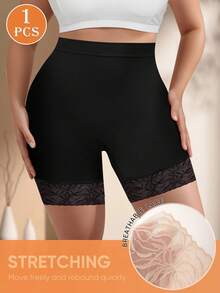 MIOTAN Plus Size Women High Waist Briefs/Shorts, Breathable & Comfortable Lace Patchwork, Soft & Minimalist Design - Black - View 3