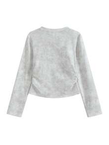 女式韩版蝴蝶刺绣V领修身长袖短款上衣，秋冬 - 白色 - 查看 5