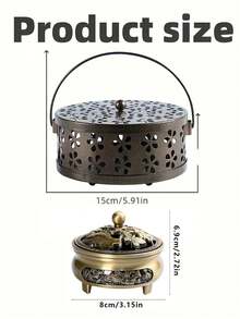 1个复古金属蚊香炉，蚊香架，便携式铁质香炉，带花卉图案和手柄，适合室内外使用。 - 彩色 - 查看 9
