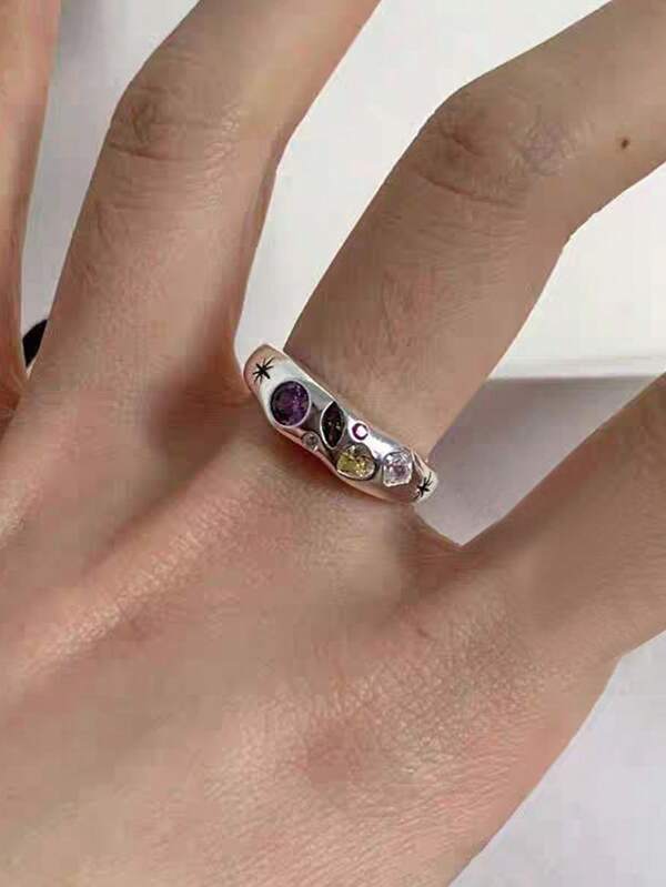 Asymmetrischer farbiger Herz eleganter vielseitiger Ring