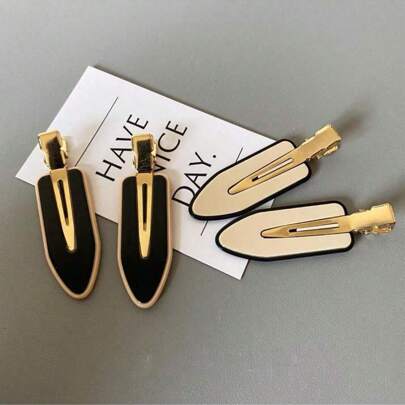 4pcs Solid Hair Clip For Daily Use For Girls Hairstyles Casual