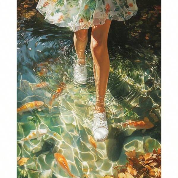 1 pezzo Pittura per numeri con pesce di fiume, pittura per numeri per adulti su tela con paesaggio, regalo unico 40x50cm/16x20 pollici