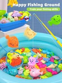 4 Types Of Fishing Game Toys (0-25 Inches), Magnetic Fishing Toy Games, Bathtub Toy Sets, Made Of ABS Material, Floating Fishing Game Toys (Random Style And Color Assembly), Including Fishing Rods, Fishing Nets, Fish, Etc. The Fish Mouths Come With Magnetic Attraction, Inflatable Swimming Pools, Fishing With Family And Friends, Bathing Play, - Multicolor - View 11