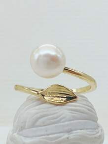 1pc Handmade Baroque Style Irregular Pearl Ring, Silver Vintage Stacking Rings For Women Everyday Wear