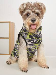 1 件宠物服装秋冬时尚背心，双色迷彩图案，拉链和牵引绳孔，适合贵宾犬、比熊犬 - 彩色 - 查看 4